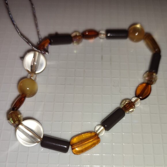 Bracelet Tones of Brown Cream Elastic Vintage Medium Hand crafted handmade Chic - Picture 2 of 4